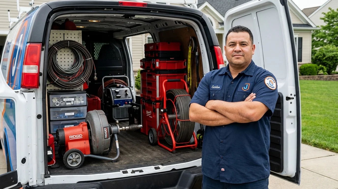 Professional drain cleaning equipment and Johns Plumbing LLC plumber in Bolingbrook