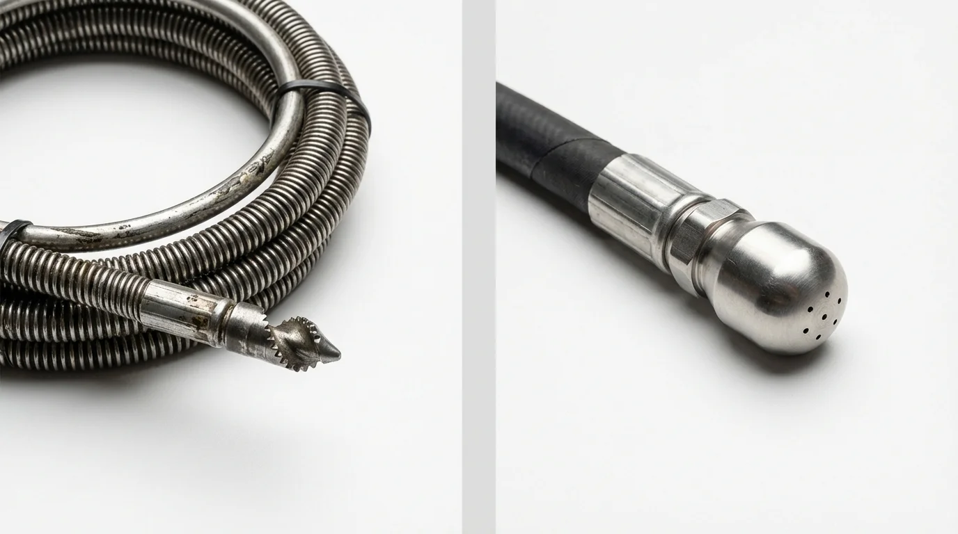 Drain snake cable and hydro jetting nozzle used for drain cleaning in Bolingbrook, IL